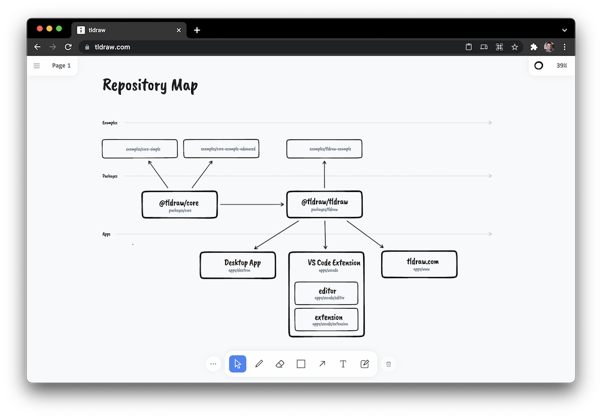 A screenshot of the tldraw web app